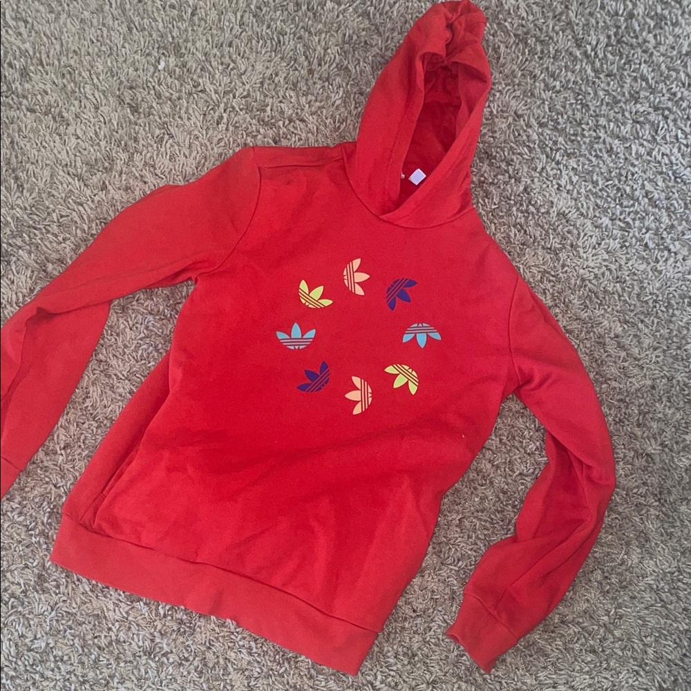 Adidas Kids Vibrant Red Hoodie with Multicolor Logo